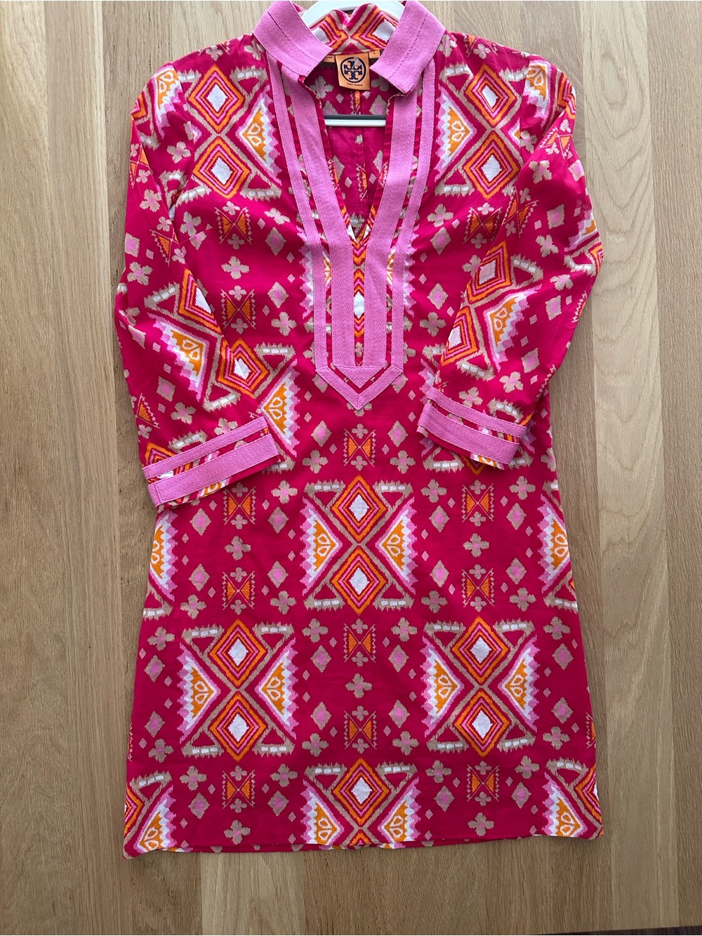 Tory Burch Pink and Orange Geometric  100% lightweight Cotton Dress, size 4